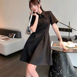 Designer classic ladies triangle letter solid Colour luxury Polo Academy style round neck British dress casual loose sexy fashion dress