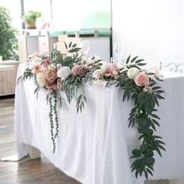 Faux Floral Greenery Yan 2.7M Artificial Wedding Eucalyptus Garland Runner with Rose Flowers Rustic Floral Table Centrepieces Boho Wed Decoration 230812