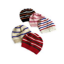 M605 New Autumn Winter Hat For Kids Knitted Skull Caps Children Stripe Warm Beanies Boys Girls Woolen Hats