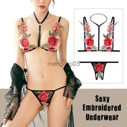 Sexy Set Women Lingerie bandage underwear flower Lace Rose bra panties embroidery Hollow Slim See Through Summer Sexy Pyjamas HKD230814