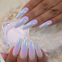 Nail Glitter Pearl Powder Aurora Mirror Rub Chrome Pigment White Purple Neon Manicure Gel Polish Dust Art Decoration 230814