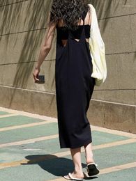 Casual Dresses Korean Sleeveless Dress For Women Round Neck Backless Designer Female Clothing 2023 Summer H249