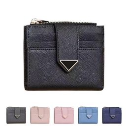 luxury Saffiano Triangle short wallets cards holder Womens mens Designer with box cardholder smooth Leather coin purses wallet 9 c2854