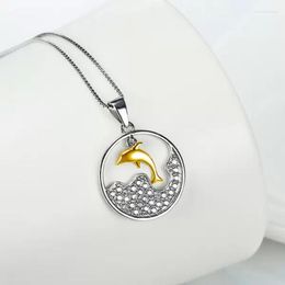 Pendant Necklaces Huitan Delicate Animal Necklace With Shiny CZ Stone Lovely Little Dolphin Anniversary Gift 2023 Trendy Jewelry For Women