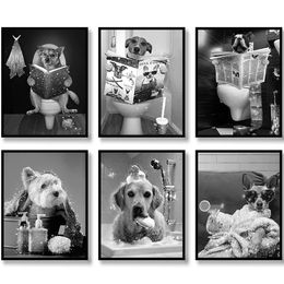 Canvas Painting Modern Animal Black And White Funny Stylish Posters And Prints Wall Art Toilet Bathroom Home Decor Wo6