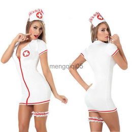 Sexy Set Women's Nurse Role-play Hat Dress Set Sexy Cute Style Doctor Uniform European American Erotic Lingerie Seduction Zipper Jumpsuit HKD230814