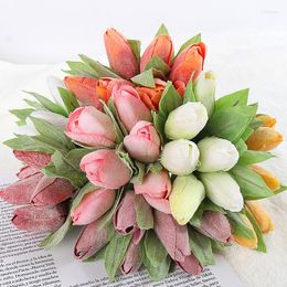 Decorative Flowers 14cm Artificial Tulip Bouquet For Wedding Real Touch DIY Home Garden Decorarion Ornament Supplies Handmade