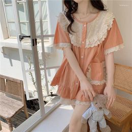 Women's Sleepwear Pajamas Set Princess Home Wear Short Sleeve Embroidery Lace Tops Shorts Suit Comfortable Summer Pyjam Out