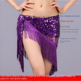 Stage Wear Belly Dance Waist Chain Decorations Sequined Tassel Performance Hip Scarf Triangular Binder