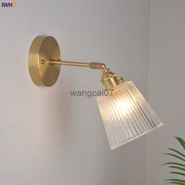 Wall Lamps IWHD Copper Glass Vintage Wall Light Fixtures Switch Bedroom Bathroom Mirror Beside Lamp Nordic Modern Wall Sconce Lighting LED HKD230814