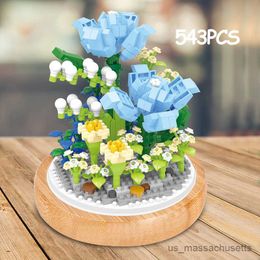 Blocks Simulation Building Block Flower Diy Rose Tulip Sunflower Immortal Flower 3D Model Decoration Children's Assembled Toy Girl Gift R230817