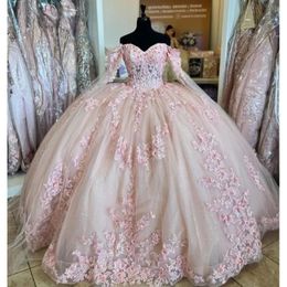 Mexican Pink Quinceanera Dresses With 3D Floral Applique Beading Vestidos XV Anos Sweet 16 328 328