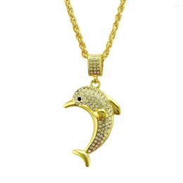 Pendant Necklaces Hip Hop Women Cute Dolphin Ewelry CZ Crystal Bling Iced Out Pendants & Chain Necklace Jewellery Gold Colour 30" Z59
