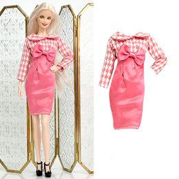 Dolls NK Official 1 Pcs Vintage Style For Kids 16 Doll Dress Red Bow Clothing Lapel Long Sleeve Shirt For Barbie Doll Accessories Toy 230814