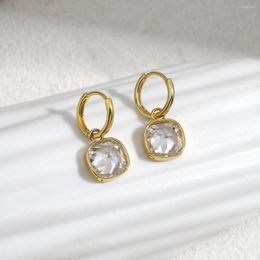 Dangle Earrings AENSOA Luxury Female Square Crystal Zircon Stone Fashion Gold Colour Jewellery Vintage Geometric Hoop For Women