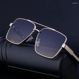 Sunglasses 2023 Fashion Metal Double Beam High Quality For Men's Driving Box Glasses UV400 Gafas De Sol