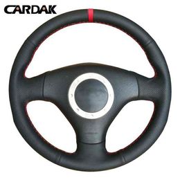 Cardak Black Leather Red Marker Car Steering Wheel Covers For Audi A4 B6 2002 A3 3Spoaks 2000 2001 2003 Audi Tt 19992005 J220808278D