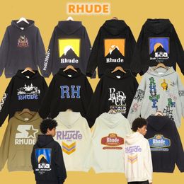 Men s Hoodies Sweatshirts RHUDE Aw Winter Washed Old High Street Vintage Print Hoodie S XL 230814