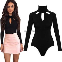 Jumpsuits Rompers Fashion Bodysuit Body Suits for Sexy Romper Black Mock Neck Long Sleeve Hollow Out Back Bodysuit 2020 Spring Onesies HKD230814