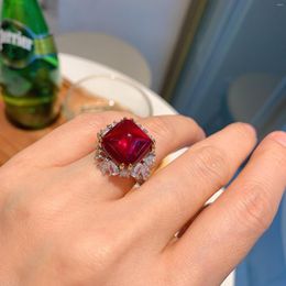 Cluster Rings LAB CREARED RUBY 5# Red 925 Silver Ring For Women Smooth Pyramid Synthetic Corundum Sterling Promise Her