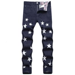Men s Jeans Fashion Streetwear Hip Hop Punk Calca Rock Motorcycle Star Printed Men 230814
