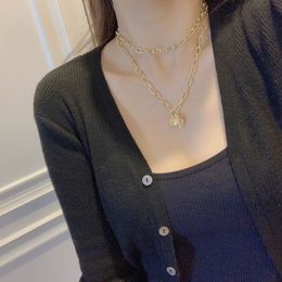 2023 lovely cute pendant Necklaces long gold thick stainless steel chain big pearl pengent design Women necklace with dust bag and box