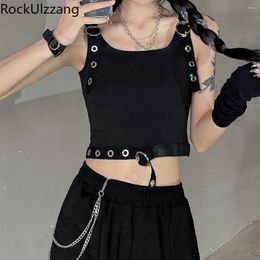 Women's Tanks Bustier Crop Top Punk Grunge Gothic Eyelet Belt Strap Tank Vest Women Summer Fashion Aesthetic Cropped Y2k Sexy High Street