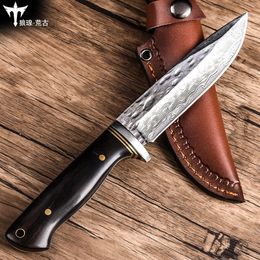 Tactical Fixed Blade Hunting Knife Damascus steel Blade camping outdoor self-defense tools