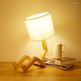 Table Lamps Nordic Simple And Creative Wooden Man Eye Protection Study Desk Lamp Bedroom Decoration Bedside Gift Adjustable