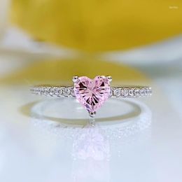 Cluster Rings Spring Qiaoer 925 Sterling Silver Love Heart 5 MM Pink Sapphire Gemstone Wedding Party Ring For Women Fine Jewellery