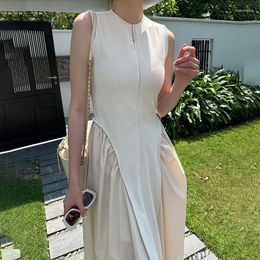 Casual Dresses French Vintage Vest Dress Female 2023 Summer Design Niche Contrast Colour Korean Chic Patchwork Fold Waist Slim Vestidos