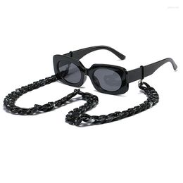 Sunglasses Mosengkw Retro Women Sqaure With Chain Fashion Neck Holder Strap Decorative Glasses