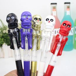 Pcs/lot Creative Halloween Skull Ballpoint Pen Cute Light Boxing Roller Ball Pens School Writing Supplies Stationery Gift