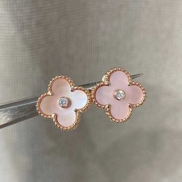 Designer Four-leaf clover luxury top Jewellery accessories women Cleef high version ear pat female V gold plated 18k rose gold white fritillary chalcedony earrings