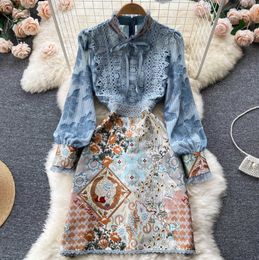 Spring Autunno New Women Fashion Remodery Mesh Sling Abito lungo Domande Casualmente Patchwork sciolto Chic Abiti a medio chic 2023