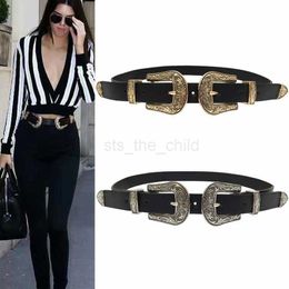 Belts New Hot Fashion Vintage carved design alloy Metal Leather Belts for women Double Buckle Waist Belt Waistband High Quality female