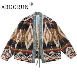 Men's Jackets ABOORUN Men Retro Cardigan Robe National Denim Patches Jackets Streetwear Coat for Male 230812