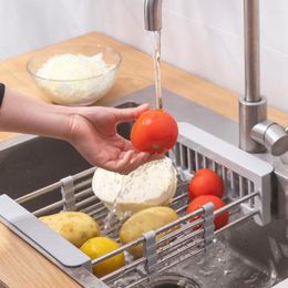 Kitchen Storage BOUSSAC Fruit Vegetable Drainer Sink Drain Holder Rack Adjustable Dish Drying Stainless Steel