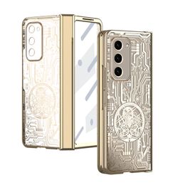 Luxury Plating Machinery Pattern Vogue Phone Case for Samsung Galaxy Folding Z Fold5 Fold4 Fold3 Fold2 5G Stylish Membrane Hinge Protection Fold Shell Shockproof