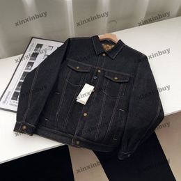 xinxinbuy Men designer Coat Jacket Denim Double sided Double letter jacquard fabric long sleeve women Grey Black khaki S-2XL