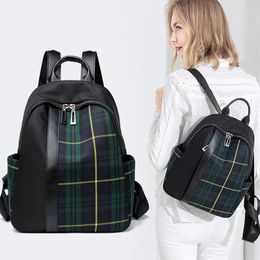 School Bags 2023 Fashion Women Casual Backpack Patchwork Plaid Schoolbag Waterproof Oxford Bag Female Travel Leisure Quality Shoulders