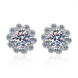 Stud Earrings ANZIW 925 Sterling Silver Round Cut Moissanite Diamond Flower For Women Wedding Jewery