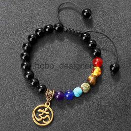 7 Chakra Reiki Prayer Beads Bracelets For Men Tiger Eye Onyx Beads Om Symbol Tibetan Buddha Bracelet Women Yoga Healing Jewellery x0814