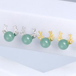 Dangle Earrings Nephrite Jade Deer Green Natural Energy Chinese Gemstones Carved Ear Studs Women Gemstone Talismans 925 Silver Charms