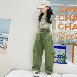 Trousers Spring And Autumn Girl's Retro Army Green Cargo Pants High Waist Showing Thin Loose Sports Casual Wide Leg 614 Y 230812