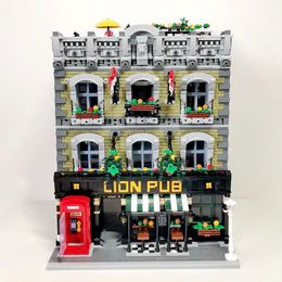 Blocks JIESTAR 89107 Lion Pub Model Modular Street View Series Small Particle Assembly Toys Building Gift For Boys 5910Pcs 230814