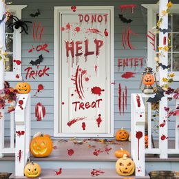 Other Event Party Supplies 8pcs Trick or Do Not Halloween Horror Blood Mart Ghost House Decorative Sticker party Inside Outside Decor Help Words Wall Decal 230814