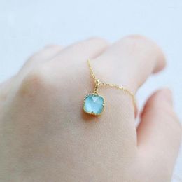 Chains Original Fresh Square Faceted Blue Crystal Necklace Pendant Light Luxury Art Clavicle Chain Simple And Jewelry In Gift