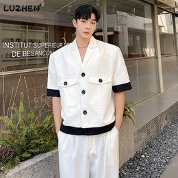 Men's Suits LUZHEN 2023 Trendy Color Contrast Splicing Edge Niche Design Men Casual Short Sleeve Shirts High Street Stylish Tops E07552