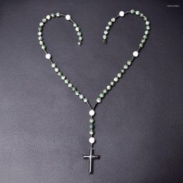 Pendant Necklaces Catholic Rosary Necklace Green Spot Stone Beaded Cross For Women Vintage Jewellery